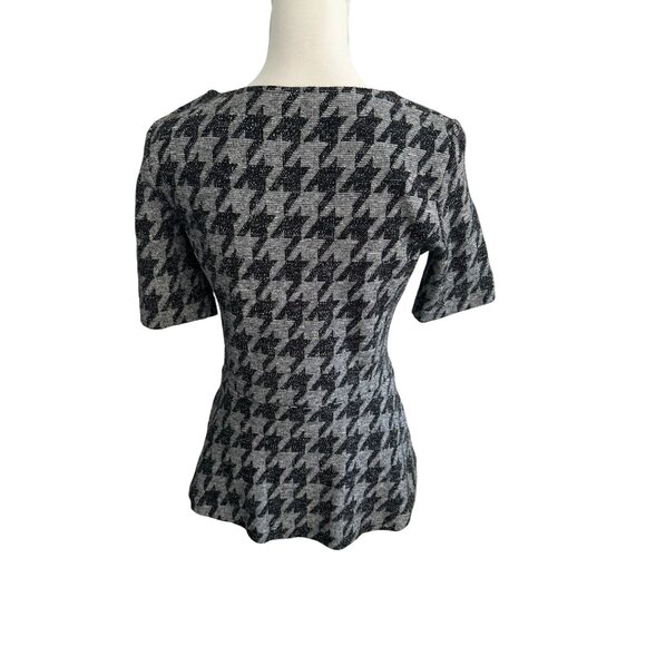 THEORY Black Gray Houndstooth Peplum Stretch Top Size Medium - Picture 7 of 8